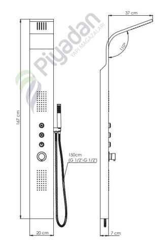 Gpd Dsp08 Duş Paneli İnox (Basmalı)