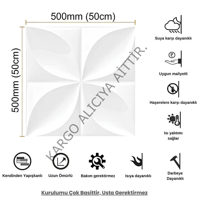 Piyadan CCK-SP-1-1 50X50 Beyaz Çiçek 3D Pvc Lambir
