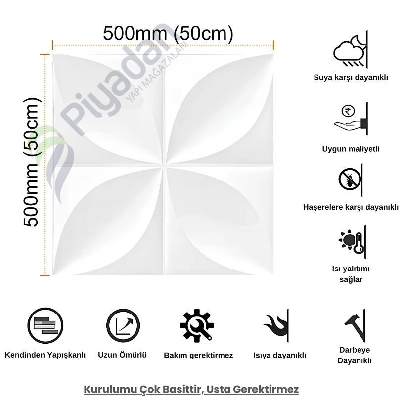 Piyadan CCK-SP-1-1 50X50 Beyaz Çiçek 3D Pvc Lambir