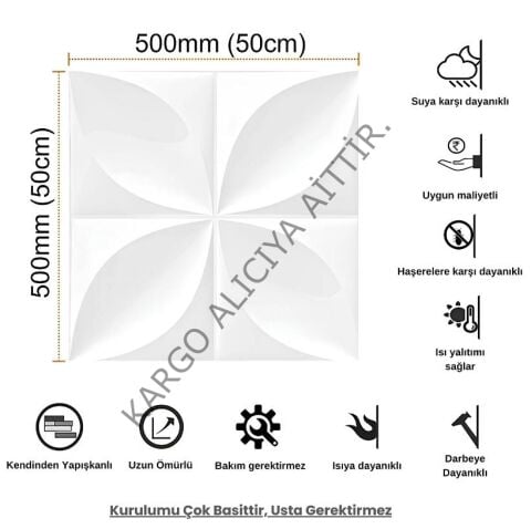 Piyadan CCK-SP-1-1 50X50 Beyaz Çiçek 3D Pvc Lambir