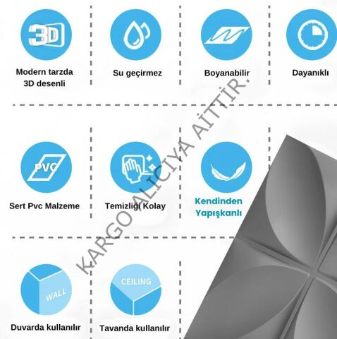 Piyadan CCK-SP-1 50X50 Çiçek Gri 3D Pvc Lambiri