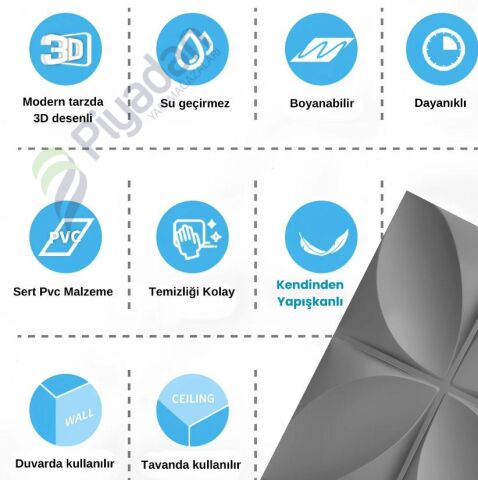 Piyadan CCK-SP-1 50X50 Çiçek Gri 3D Pvc Lambiri