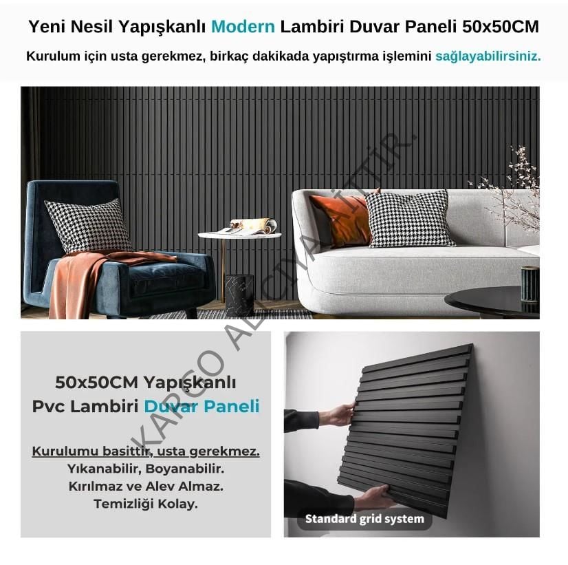 Piyadan Çiçek Desen 50X50 3D Pvc Lambiri Siyah