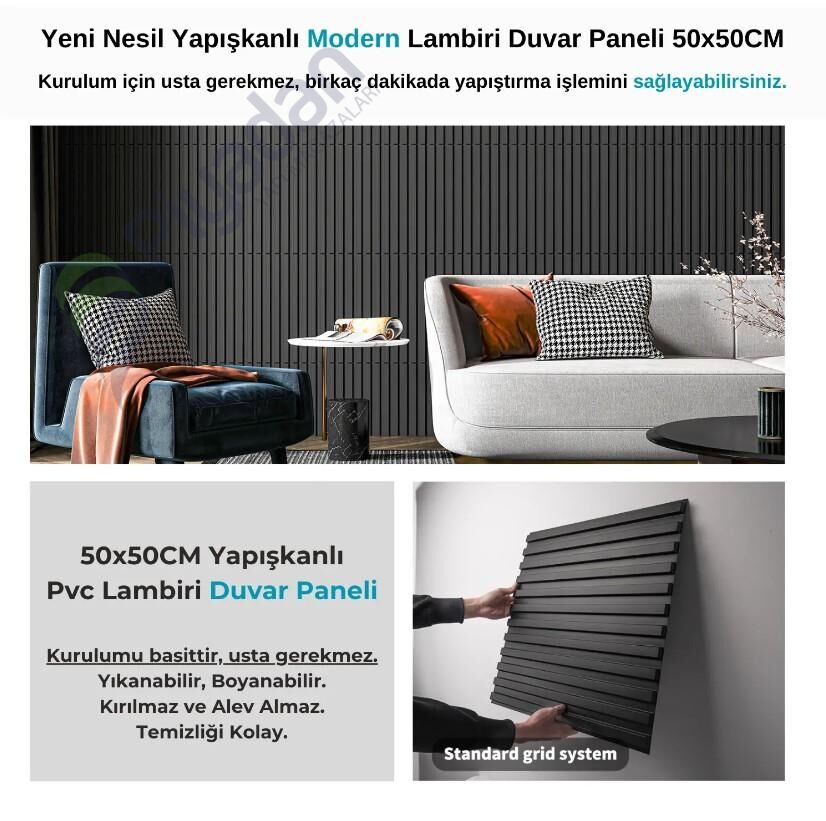 Piyadan Çiçek Desen 50X50 3D Pvc Lambiri Siyah