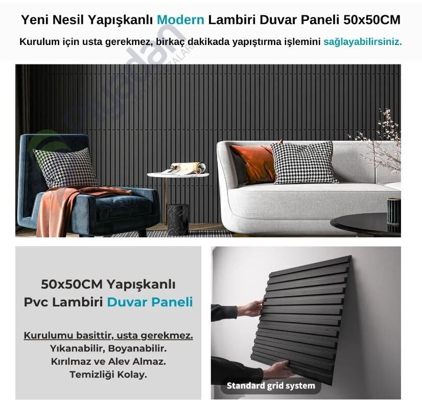 Piyadan Çiçek Desen 50X50 3D Pvc Lambiri Siyah
