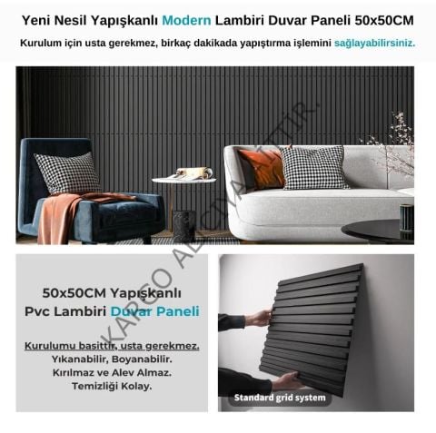 Piyadan Çiçek Desen 50X50 3D Pvc Lambiri Siyah