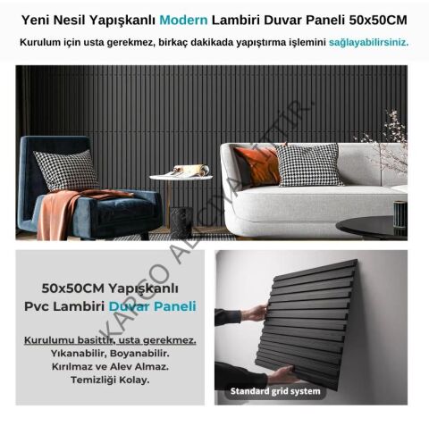 Piyadan Çiçek Desen 50X50 3D Pvc Lambiri Siyah