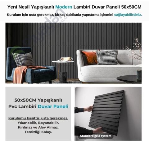 Piyadan Çiçek Desen 50X50 3D Pvc Lambiri Siyah