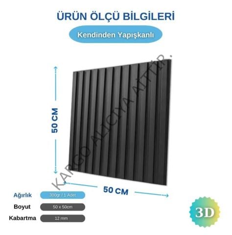 Piyadan Çiçek Desen 50X50 3D Pvc Lambiri Siyah