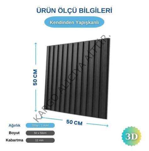 Piyadan Çiçek Desen 50X50 3D Pvc Lambiri Siyah