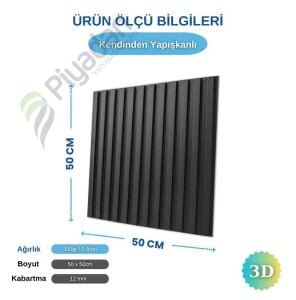 Piyadan Çiçek Desen 50X50 3D Pvc Lambiri Siyah