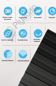 Piyadan Çiçek Desen 50X50 3D Pvc Lambiri Siyah